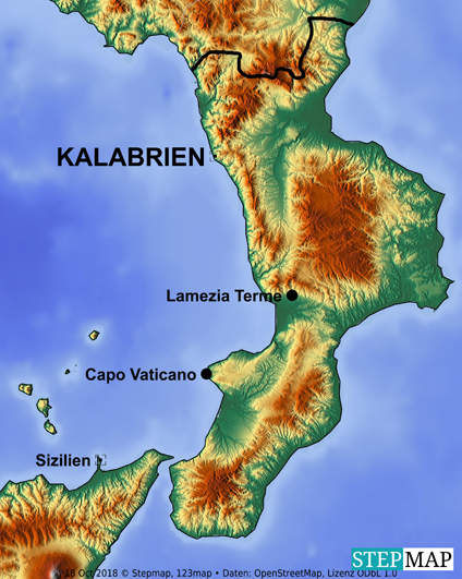 Reisekarte Kalabrien mit Genuss erwandern