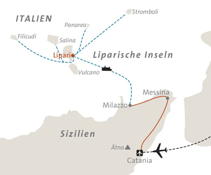 Reisekarte Die Liparischen Inseln beim Genusswandern erleben