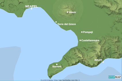 Reisekarte Neapel und Pompeji: Erlebnisreise am Golf von Sorrent