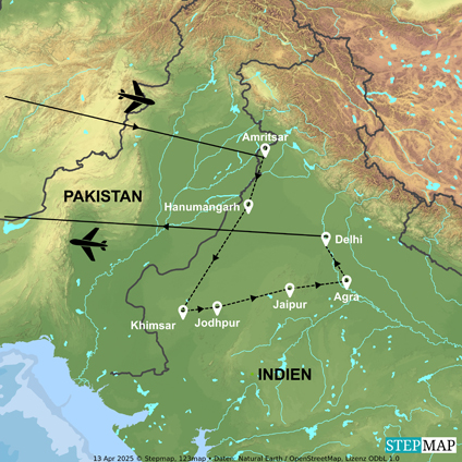 Reisekarte Mit i+r-Tours und dem Bayerischen Rundfunk Nordindien erleben
