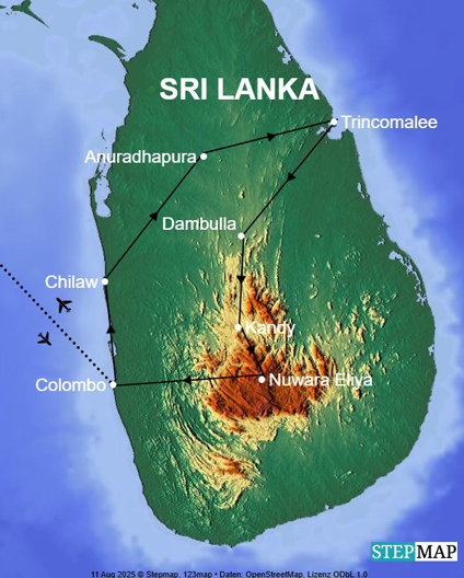 Reisekarte Sri Lanka - Trauminsel im Indischen Ozean