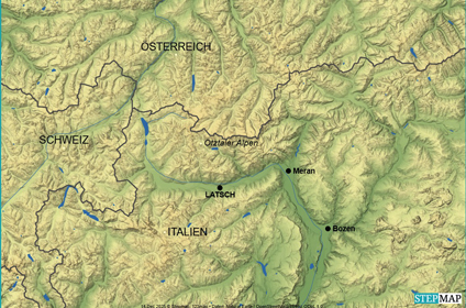 Reisekarte Suedtirol ... beim Genusswandern einsame Wege und Vinschgauer Kultur entdecken...