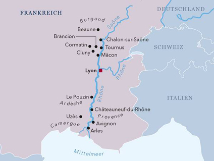 Reisekarte Südfrankreich erleben: Burgund und Provence