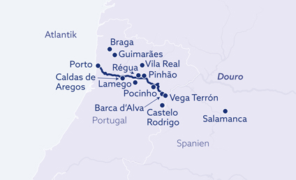 Reisekarte Flusskreuzfahrt Dourotal - Spektakuläre Weinberge