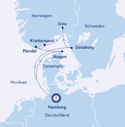 Reisekarte Erleben Sie drei skandinavische Länder in neun Tagen