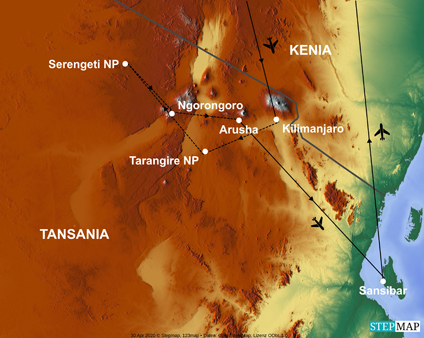 Reisekarte Erleben Sie die atemberaubende Tierwelt in Tansania