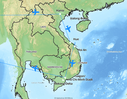Reisekarte Kommen Sie mit ins Land des aufgehenden Drachens, nach Vietnam